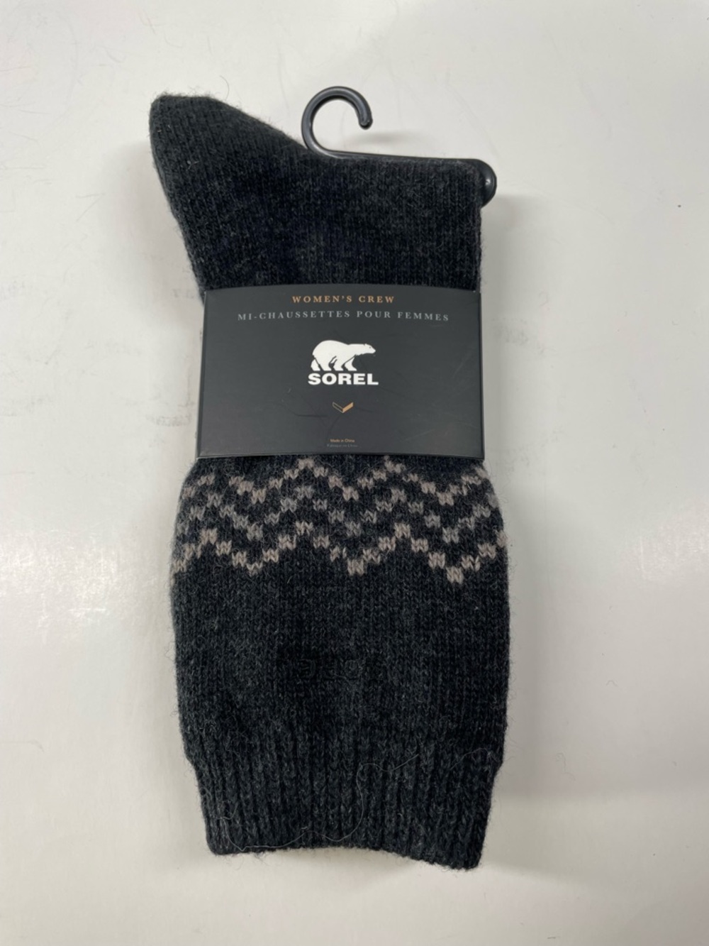 Sorel Women Crew Socks – black with Light Gray Fair Isle Size 4-10